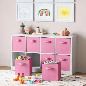 Royexe Storage Cubes - 11 Inch Cube Storage Bins (Set of 8). Fabric Cubby Organizer Baskets with Dual Handles | Foldable Closet Shelf Organization Boxes (Light Pink)