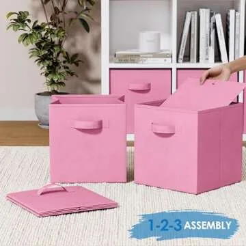 Royexe Storage Cubes - 11 Inch Cube Storage Bins (Set of 8). Fabric Cubby Organizer Baskets with Dual Handles | Foldable Closet Shelf Organization Boxes (Light Pink)