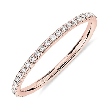 PAVOI 14K Rose Gold Plated 925 Sterling Silver Stackable CZ Ring for Women | Thin Band for Stacking ...