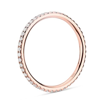 PAVOI 14K Rose Gold Plated 925 Sterling Silver Stackable CZ Ring for Women | Thin Band for Stacking | Simulated Diamond Eternity Wedding Band | Size 4