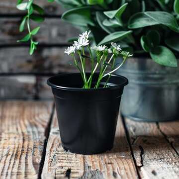 UPMCT 4 5 6 Inch Nursery Pots Variety Pack, 24 Packs Round Flower Pots Decorative Plastic Pots for Plants with Drainage Hole Seed Starting Pots for Seeding, Succulent(4+5+6 Inch, Black)