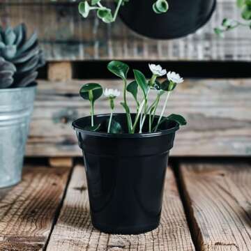 UPMCT 4 5 6 Inch Nursery Pots Variety Pack, 24 Packs Round Flower Pots Decorative Plastic Pots for Plants with Drainage Hole Seed Starting Pots for Seeding, Succulent(4+5+6 Inch, Black)