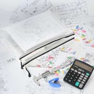 AUSTARK 20 Pcs Zipper File Bags, Plastic Mesh Pouch, Board Game Storage, Waterproof Bags for Office School (B4 Size 15''x11'', White and Black)