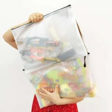 AUSTARK 20 Pcs Zipper File Bags, Plastic Mesh Pouch, Board Game Storage, Waterproof Bags for Office School (B4 Size 15''x11'', White and Black)