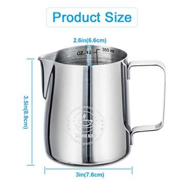 Milk Frothing Pitcher 12oz,Espresso Steaming Pitcher 12oz,Espresso Machine Accessories,Milk Frother ...
