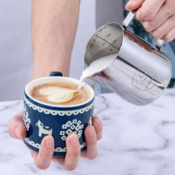Milk Frothing Pitcher 12oz,Espresso Steaming Pitcher 12oz,Espresso Machine Accessories,Milk Frother cup 12oz,Milk Coffee Cappuccino Latte Art,304 Stainless Steel Jug Cup with Decorating Art Pen