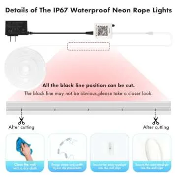 Neon Rope Lights, JIAMEI 20FT RGB LED Strip Lights, App Control, IR Remote, Music Syncing, Outdoor IP67 Waterproof, Flexible Neon Strip Lights Cuttable for Bedroom, Gaming, Party, Outdoors Decor