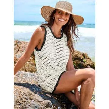 ANRABESS Womens Swimsuit Cover Up Sleeveless Knit 2025 Summer Outfits Swimwear Bathing Suit Coverup Crochet Beach Dress White Black Small