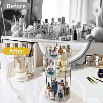 Asayuee 360 Rotating Makeup Organizer,3 Tier Large Capacity Make Up Organizers and Storage,Skincare Perfume Vanity Organizers,Bathroom Cosmetics Storage Organizer Countertop (Clear-3 Tier)