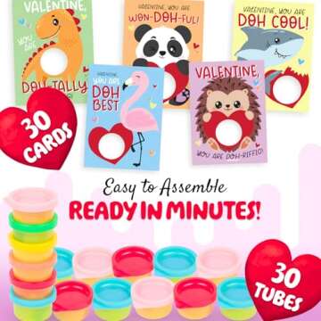 Funeta Valentines Day Gifts for Kids -30 Pack Valentines Cards with Playdough for Toddlers Girls Boys Classroom Exchange, Valentines Playdoh Party Favors for Kids School