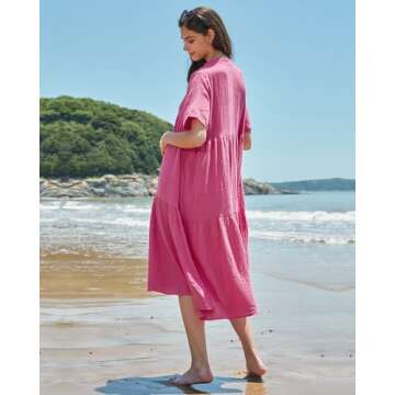 Gacaky Summer Dress for Women Casual Short Sleeve Deep V Neck Sundress Flowy Loose Beach Long Dress ...