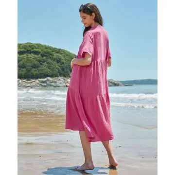 Gacaky Summer Dress for Women Casual Short Sleeve Deep V Neck Sundress Flowy Loose Beach Long Dress ...