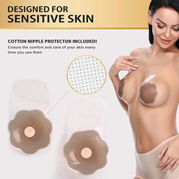 Hiramex Nippleless Covers, Silicone Breast Lift Reusable Breast Pasties Petals (Tan)