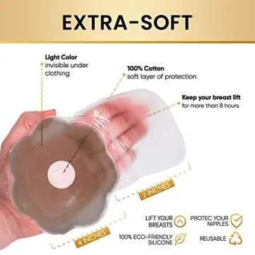 Hiramex Nippleless Covers, Silicone Breast Lift Reusable Breast Pasties Petals (Tan)