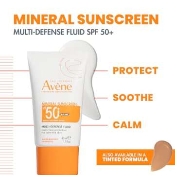 Avene Mineral Sunscreen Multi-Defense Fluid Tinted SPF 50+, Clean Formula Sunscreen for Sensitive Sk...