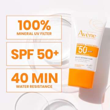 Avene Mineral Sunscreen Multi-Defense Fluid Tinted SPF 50+, Clean Formula Sunscreen for Sensitive Skin, Sheer, Water Resistant, Non-Whitening, Antioxidant Protection, 1.7 Fl Oz