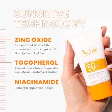 Avene Mineral Sunscreen Multi-Defense Fluid Tinted SPF 50+, Clean Formula Sunscreen for Sensitive Skin, Sheer, Water Resistant, Non-Whitening, Antioxidant Protection, 1.7 Fl Oz