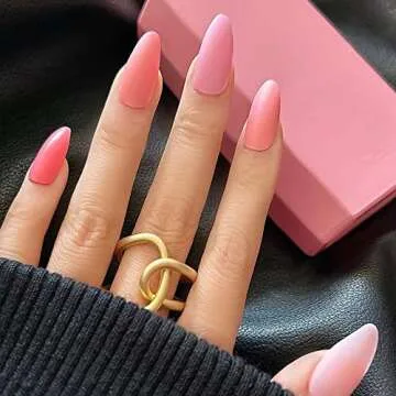 Modelones Press on Nails, Short Almond Nails, Pink Reusable Nail Kit with Nail Glue Adhesive Tabs Mini Nail File, 24 Fake Nails 12 Sizes, Glue on Nails DIY Home Salon Nails Gift