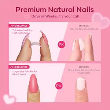 Modelones Press on Nails, Short Almond Nails, Pink Reusable Nail Kit with Nail Glue Adhesive Tabs Mini Nail File, 24 Fake Nails 12 Sizes, Glue on Nails DIY Home Salon Nails Gift
