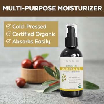 Viva Naturals Organic Jojoba Oil - Pure Cold-Pressed for Skin and Hair, USDA Certified Face Moisturizer, 4 fl. oz