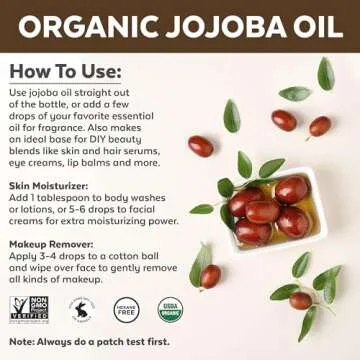 Viva Naturals Organic Jojoba Oil - Pure Cold-Pressed for Skin and Hair, USDA Certified Face Moisturizer, 4 fl. oz