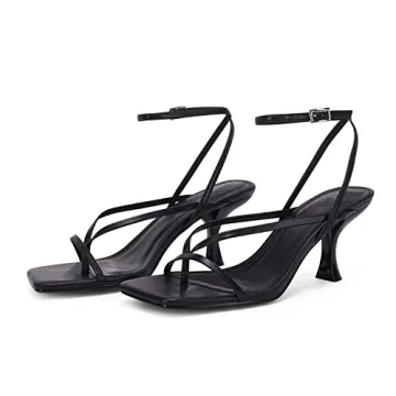 PiePieBuy Women’s Kitten Heel Sandals - Elegant Square Open Toe Design with Ankle Buckle Strap