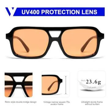 VANLINKER Retro 70s Square Aviator Sunglasses for Women Men Vintage Trendy Rectangle Sun Glasses VL9816,Orange