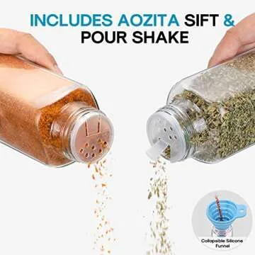 AOZITA 24 Pcs Glass Spice Jars with Spice Labels - 8oz Empty Square Spice Bottles - Shaker Lids and Airtight Metal Caps - Chalk Marker and Silicone Collapsible Funnel Included