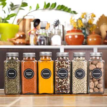 AOZITA 24 Pcs Glass Spice Jars with Spice Labels - 8oz Empty Square Spice Bottles - Shaker Lids and Airtight Metal Caps - Chalk Marker and Silicone Collapsible Funnel Included