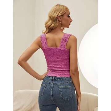 MISSACTIVER Women Square Neck Wide Straps Crop Tank Tops Casual Flower Sleeveless Lettuce Trim Slim Fit Crop Cami Vest Tops