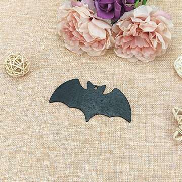 20pcs Black Bat Shape Wood Crafts DIY Cutouts Wooden Hanging Tags Ornaments with Ropes for Halloween Holidays Party Decoration, 4x2 Inch
