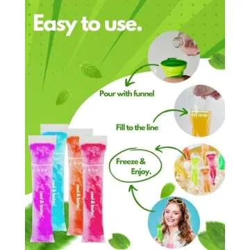 ANSMIO 150 Disposable Popsicle Mold Bags with Zip Seals, 8x2" Freezer Tubes for DIY Ice Pops, Yogurt, Juice & Fruit Smoothies - Includes Funnel, BPA-Free, Ice Pop Molds