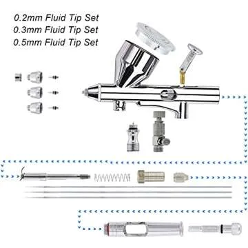 Pinkiou Airbrush Kit with Different Nozzle and Needles Muti-Purpose Dual Action Airbrush Sets with Air Brush 0.2 0.3 &0.5mm Needles and Air Hose for Hobby Model Painting Tattoo Cake Nail Art
