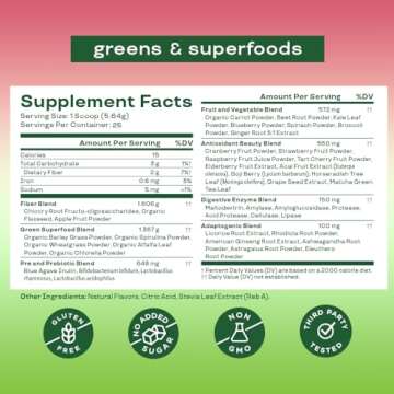 Bloom Nutrition Superfood Greens Powder, Digestive Enzymes with Probiotics and Prebiotics, Gut Health, Bloating Relief for Women, Chlorella, Juice Mix with Beet Root Powder, 25 SVG, Strawberry Kiwi