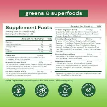 Bloom Nutrition Superfood Greens Powder, Digestive Enzymes with Probiotics and Prebiotics, Gut Health, Bloating Relief for Women, Chlorella, Juice Mix with Beet Root Powder, 25 SVG, Strawberry Kiwi