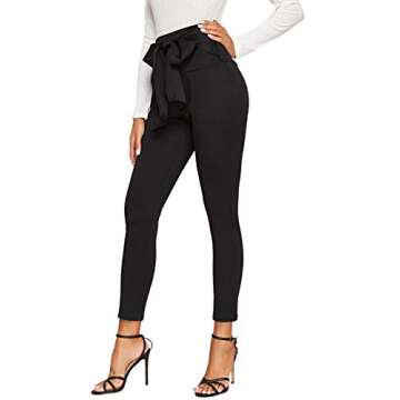 SweatyRocks Women's Striped Elastic High Waist Slim Fit Loose Casual Long Pants Tie Black Large