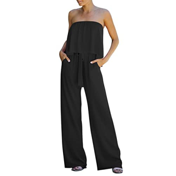 Fixmatti Women's Strapless Wide Leg Jumpsuit with Ruffles