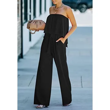 Fixmatti Women's Strapless Wide Leg Jumpsuit with Ruffles