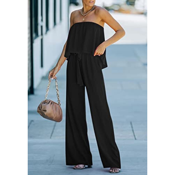 Fixmatti Women's Strapless Wide Leg Jumpsuit with Ruffles