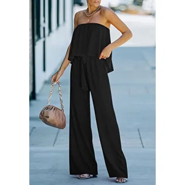 Fixmatti Women's Strapless Wide Leg Jumpsuit with Ruffles