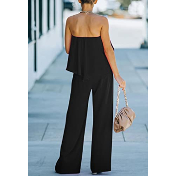 Fixmatti Women's Strapless Wide Leg Jumpsuit with Ruffles