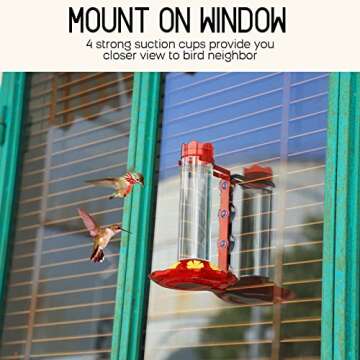 MrCrafts Window Hummingbird Feeders for Outdoors Hanging, 20oz Humming Bird Feeder Including 4 Suction Cups & Hanging Hook, Hummingbird Gifts for Gardening Lovers…