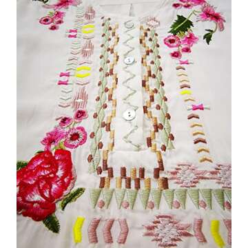 Higustar Mexican Shirts for Women Embroidered Tops Bohemian Peasant Blouse Plus Size Tunic Fiesta Cotton Clothes White