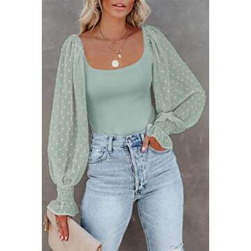 Zeagoo Women's Square Neck Puff Long Sleeve Bodysuit Off Shoulder Leotard