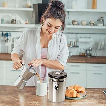 Coffee Canister - Gorgeous Stainless Steel Storage Container with Scoop - Keeps Your Coffee Airtight Fresh and Flavorful, 22oz