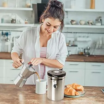 Coffee Canister - Gorgeous Stainless Steel Storage Container with Scoop - Keeps Your Coffee Airtight Fresh and Flavorful, 22oz