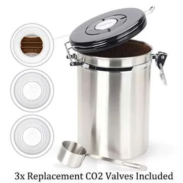 Coffee Canister - Gorgeous Stainless Steel Storage Container with Scoop - Keeps Your Coffee Airtight Fresh and Flavorful, 22oz