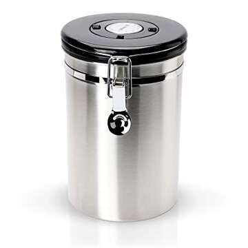 Coffee Canister - Gorgeous Stainless Steel Storage Container with Scoop - Keeps Your Coffee Airtight Fresh and Flavorful, 22oz
