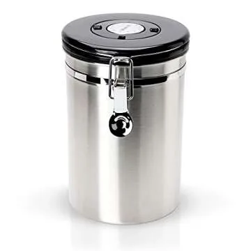 Coffee Canister - Gorgeous Stainless Steel Storage Container with Scoop - Keeps Your Coffee Airtight Fresh and Flavorful, 22oz