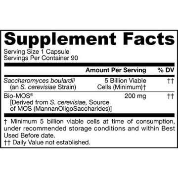Jarrow Formulas Saccharomyces Boulardii Probiotics + MOS 5 Billion CFU Probiotic Yeast for Intestinal Health Support, Gut Health Supplements for Women and Men, 90 Veggie Capsules, 90 Day Supply